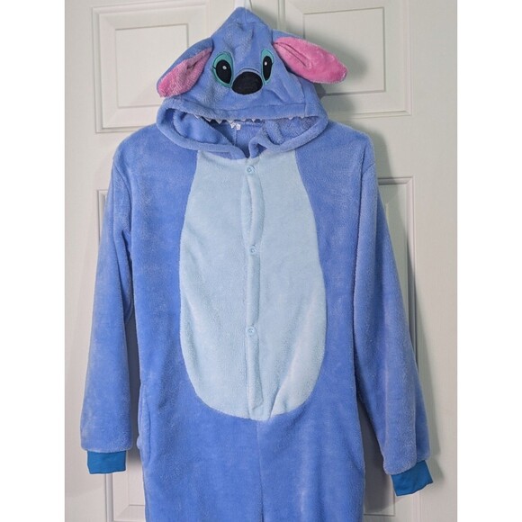 Disney Stitch Unisex Jumpsuit Pajamas Youth Small One Piece Hooded Zip Back Soft - Picture 2 of 9